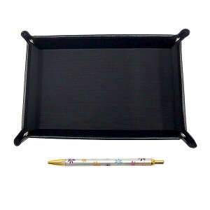 日本製シボ牛革ペントレイ黒 花柄ボールペンセット TRASB-HS380B