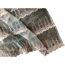 【 レース カフェカーテン 45×120cm 】 ピンク プチローズガーデンシリーズ 刺繍 のれん WK011U1