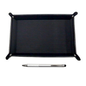 日本製シボ牛革ペントレイ黒 スマホタッチφ9回転式ボールペンセット シルバー TRASB-TP04