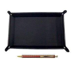 日本製シボ牛革ペントレイ黒 NQ30K 太軸金属ストレートノック・ダブルアルマイト加工格子ボールペンセット 赤 TRASB-NQ30KB-R