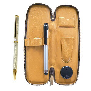 チャック式コンパクトペンケース メタルタッチ棒銀と真鍮六角回転ホリ金ボールペンセット 銀 S-ALST-6KSBP-S
