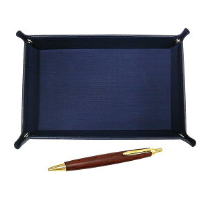 日本製シボ牛革ペントレイ青 木軸レトロボールペンセット TRAL-HS48S