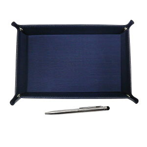 日本製シボ牛革ペントレイ青 スマホタッチショート金属回転式ボールペンセット TRAL-9A094A