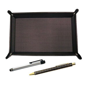 シボチョコカラー牛革ペントレイ メタルタッチ棒銀とNQ30K 太軸金属ストレートノック・ダブルアルマイト加工格子ボールペンセット 黒 TRATYO-ALST-NQ30KB-B