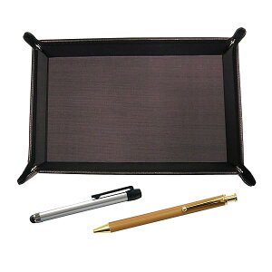 シボチョコカラー牛革ペントレイ メタルタッチ棒銀と竹柄ボールペンセット TRATYO-ALST-FB300CB