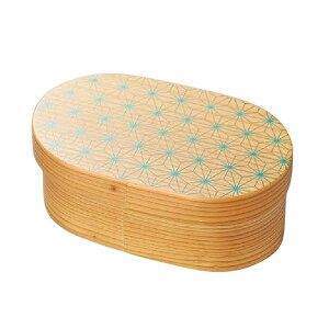 J-kitchens 木製 弁当箱 減量 麻の葉 日本の弁当箱 減量 小判 (1個) 16cm 日本製