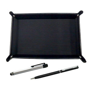 日本製シボ牛革ペントレイ黒 メタルタッチ棒銀とスリム回転式ボールペンセット 黒 TRASB-ALST-PD04-B