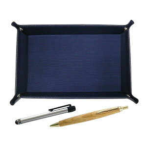 日本製シボ牛革ペントレイ青 メタルタッチ棒銀とメイプル木軸レトロ・ボールペンセット TRAL-ALST-HS47S