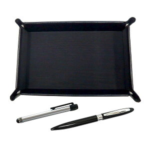 日本製シボ牛革ペントレイ黒 メタルタッチ棒銀とラスティングピース金属回転式ボールペンセット 黒 TRASB-ALST-TK23-B