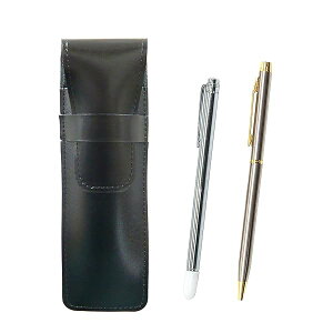 スリム牛革ペンケース黒 金属製指示棒と902ステンレス回転式ボールペンセット ASB-701S-902