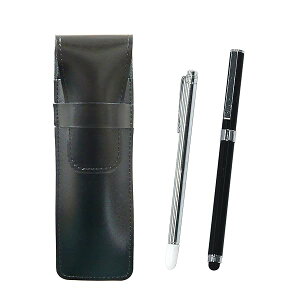 スリム牛革ペンケース黒 金属製指示棒とスマホタッチ・メタルキャップ式ボールペンエクストラセット 黒 ASB-701S-QSJW700-B