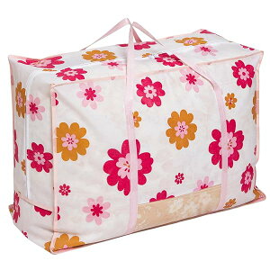 収納ケース 羽毛布団 シングルサイズ・ダブルサイズ兼用 ホワイト 花柄 1個 通気性の良い不織布 収納袋 布団収納バッグ フラワープリント レトロ 折りたたみ 持ち手 透明窓付き 618-97