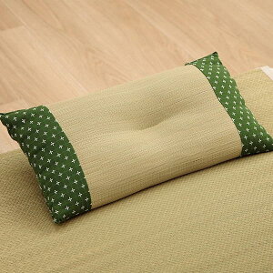 イケヒコ い草 枕 ピロー 和 平枕 詩織 グリーン 約30×50cm インド綿 刺し子 ムレにくい シンプル リラックス効果 抗菌 防臭 癒し 日本製 九州産 おしゃれ #1122950126301