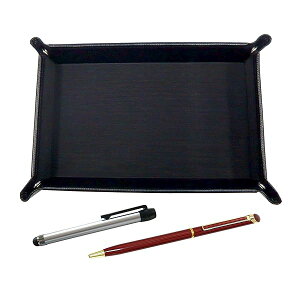 日本製シボ牛革ペントレイ黒 メタルタッチ棒銀とエポキシ回転ボールペンセット 赤 TRASB-ALST-WD002-R