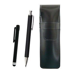スリム牛革ペンケース黒 メタルタッチ棒黒と押し出し成型ラバー軸真鍮ノックシャープペンセット 黒 ASB-ALB-HS301S