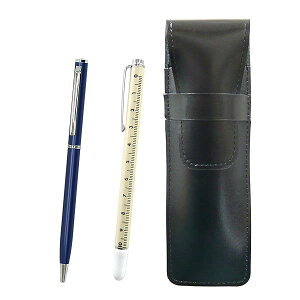 スリム牛革ペンケース黒 スライドメジャー指示棒とスリム回転式ボールペンセット 青 ASB-708W-PD04-L