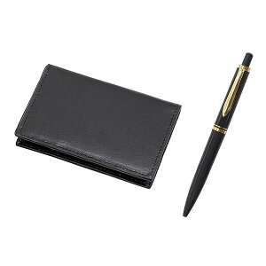 再生牛革4ポケット名刺入 ユーロスタイル真鍮パーツノック式シャープペンセット 黒 T23-LS030B-NXS-B