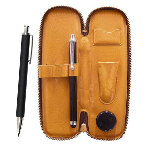 チャック式コンパクトペンケース タッチペンと押し出し成型ラバー軸真鍮ノックシャープペンセット 黒 T23-S708-HS301S
