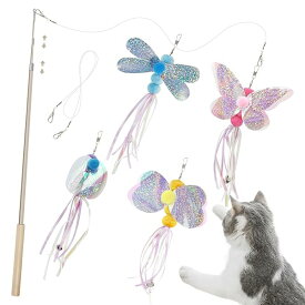 猫 おもちゃ 猫じゃらし ねこおもちゃ 昆虫版 4点セット（チョウチョ/ミツバチ/トンボ/甲虫