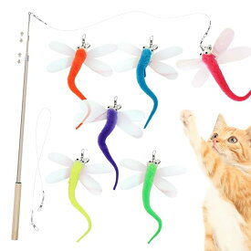 猫 おもちゃ 蜻蛉 猫じゃらし ねこおもちゃ ねこじゃらし 6点飛ぶトンボ 木製持ち手の釣り竿