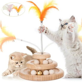 猫 おもちゃ 猫 ボール ぐるぐるタワー ペット用品: 猫遊び用 鈴入りボール タワー 回転 木製