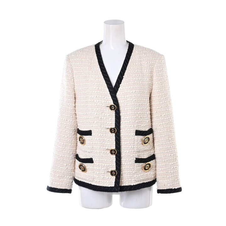 楽天市場】GUCCI 560728 ツイード ノーカラージャケット 38 アイボリー  