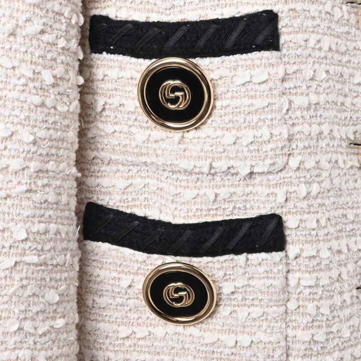 楽天市場】GUCCI 560728 ツイード ノーカラージャケット 38 アイボリー  