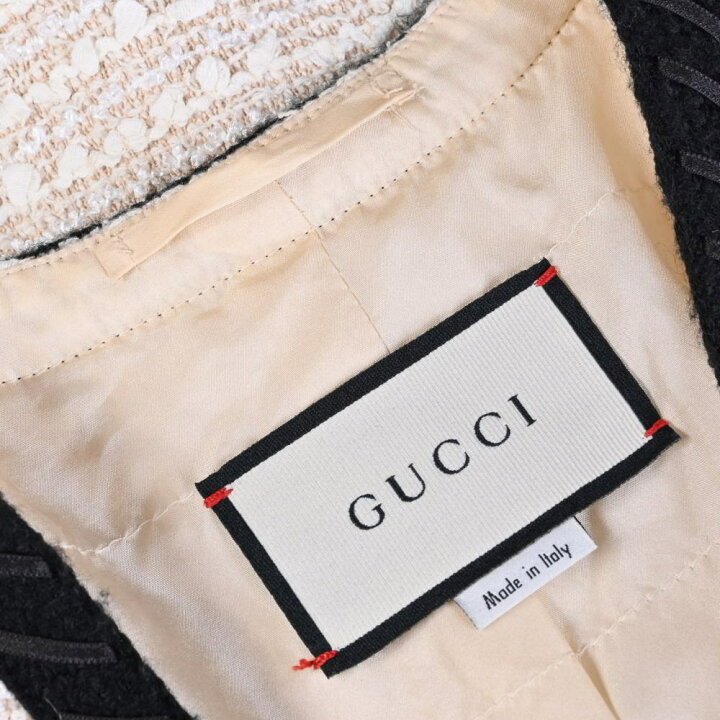 楽天市場】GUCCI 560728 ツイード ノーカラージャケット 38 アイボリー  
