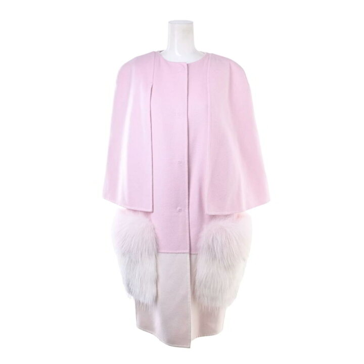FENDI カシミヤ100% ファー付きロングコートピンクホワイト