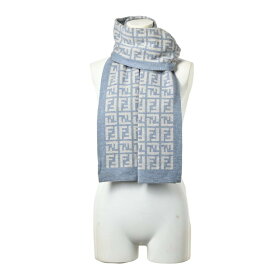 FENDI イタリア製 ズッカ柄 ウール マフラー FREE ライトブルー フェンディ 【中古】