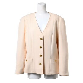 CHANEL 95P U01080 ヴィンテージ ウール ココボタン ノーカラー テーラード ジャケット 42 ベージュ シャネル 【中古】