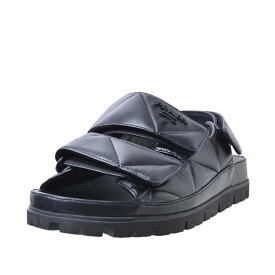 PRADA M13057 ロゴ パデッドナッパ レザー ベルクロ サンダル 34 1/2 ブラック プラダ 【中古】