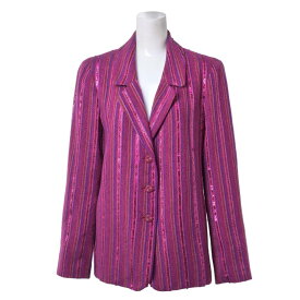 CHANEL P17350V09748 ストライプ ジャガード スパンコール ジャケット ココマークボタン3個付き 38 パープル シャネル 【中古】