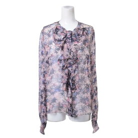 CHANEL P43076V31659 ココマーク シルク フリル ノーカラー ブラウス ココマークボタン4個付き 38 ライトピンク シャネル 【中古】