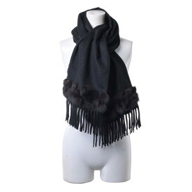 FENDI イタリア製 リアルファー付き ヴィンテージ カシミヤ マフラー FREE ブラック フェンディ 【中古】