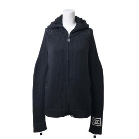 CHANEL P32589K00546 スポーツライン ココマーク ワッペン ジップ ニット パーカー 36 ブラック シャネル 【中古】