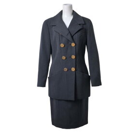 CHANEL ヴィンテージ ウール セットアップ ジャケット スカート チェーンボタン12個付き 38/38 グレー シャネル 【中古】