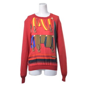 HERMES シルク カシミヤ プリント プルオーバー ニット 34 レッド エルメス 【中古】