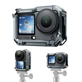 【楽天1位獲得】 CYNOVA Osmo Action 6 アルミ合金ケージ 対応 DJI Osmo Action 6 アルミ合金製 DJI Osmo Action 6 カメラケージ 縦横撮影 二重ロック 減震 自撮り棒 ビデオライト 三脚接続可能 1/4インチネジ穴・コールドシュー付き Osmo Action 6 アクセサリー