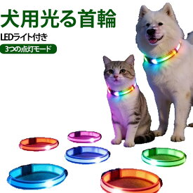夜間散歩 犬用 LEDライト付き USB充電式 光るペット首輪 猫 光る首輪 夜道 お散歩 ナイトウォーク 夜間安全対策 視認性アップ 犬 軽量 ペット用首輪 調節可能 3つの点灯モード 7色選択 反射テープ付き 通気性 耐久性 送料無料 夜のお出かけ