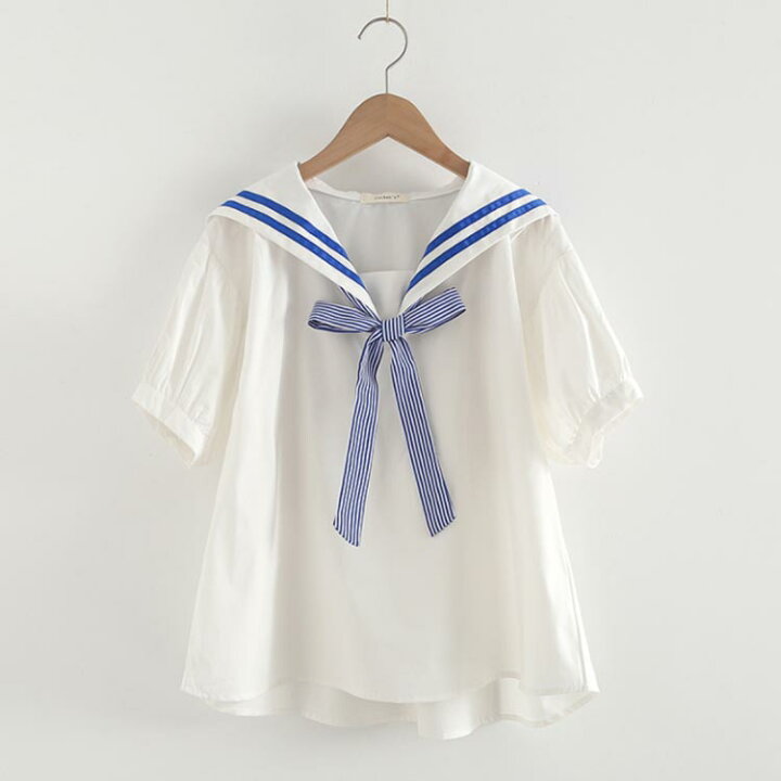 楽天市場】 ブラウス マリン風 Tシャツ セーラー襟 カットソー 制服 