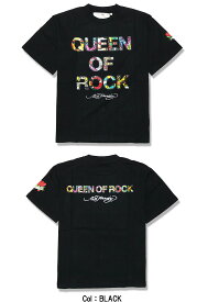 【KING OF ROCK】キングオブロック Tシャツ 半袖 カットソー ED HARDY エドハーディ コラボ QUEEN OF ROCK プリント メンズ ユニ