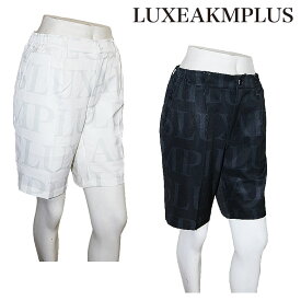 【LUXEAKMPLUS】リュクスエイケイエムプラス ハーフパンツ ハーフスラックス ゴルフウェア ストレスフリー 総柄ロゴ ストレッチ