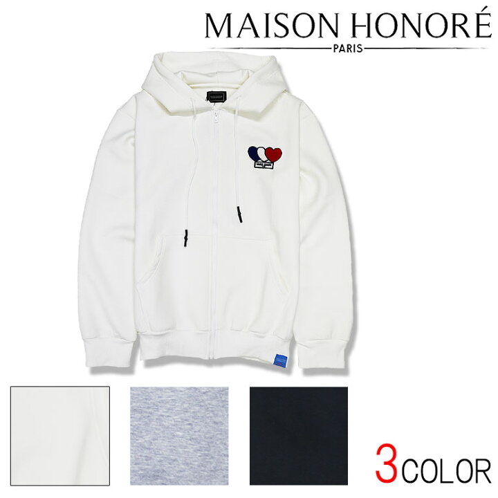 ユニセックス パーカー MAISON HONORE PARIS メゾンオノレ パーカー フーディ ジップアップ 3HEART PATCH CARDBORAD ZIP HOODIE 3ハートパッチ メンズ ユニ カジュアル ユニセックス