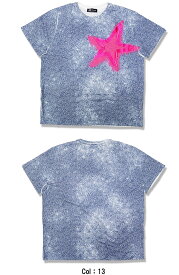 【PLUS】プラス Tシャツ 半袖 カットソー スターデザイン 星柄 大胆 インパクト 大人 春夏 メンズ