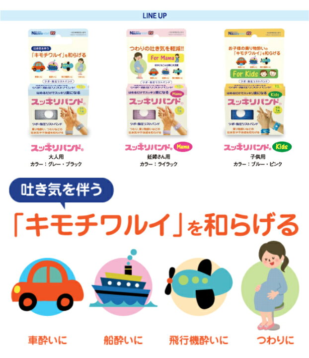 楽天市場 メール便選択で送料無料 選べる スッキリバンド 大人向け ブラック グレー 妊婦様向け ライラック お子様向け ブルー ピンク 一般医療器具 つわり 酔い止め 車酔い 乗り物酔い ツボ 指圧リストバンド 歯科医院専売品のデンタルフィット