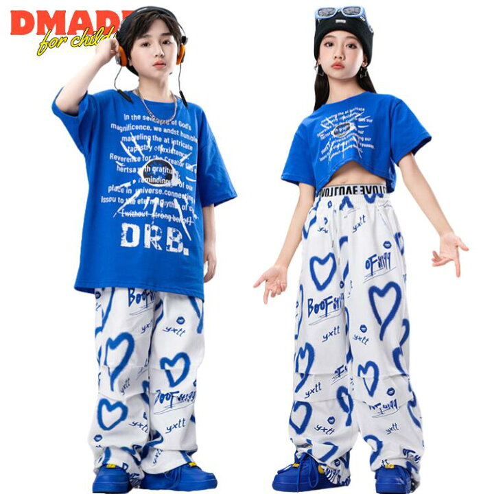 楽天市場】キッズダンス衣装 tシャツ セットアップ ハート柄 白 カーゴ 