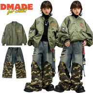 ミリタリー キッズ ダンス 衣装 ブルゾン 長袖 MA-1 迷彩 ロングパンツ ダメージ かっこいい キッズダン…