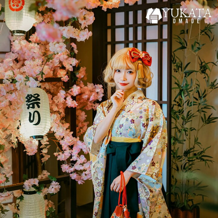 楽天市場】浴衣 レディース 袴 花柄 8点セット グリーン ポリエステル  