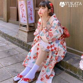 浴衣 2点 セット レディース (ゆかた/帯) レトロモダン スタイル 赤 花柄 可愛い ー等 上品 きれいめ 大人の浴衣 セット 20代 30代 40代 華やか コーデ 簡単 modern Style フリーサイズ